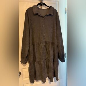 Love | Charcoal Cordoroy Long Sleeve Dress - Size 3XL